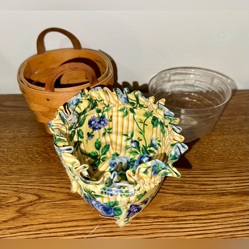 Longaberger Basket with Floral Liner and Leather Handles